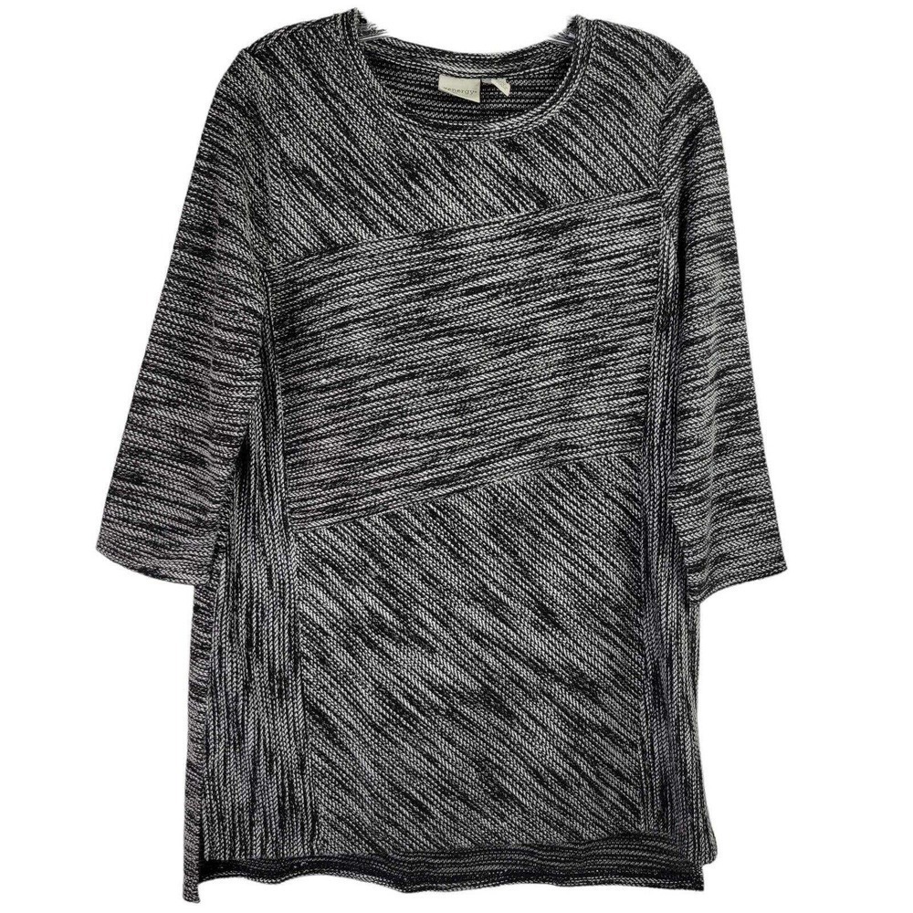 Chicos Zenergy Sweatshirt Womens Size 1 Medium Black White Rayon Pullover - Picture 2 of 9